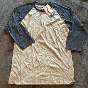 Men’s Jerzees Raglan Tshirt tri-blend size M heather gray, blue 3/4 sleeve NWT